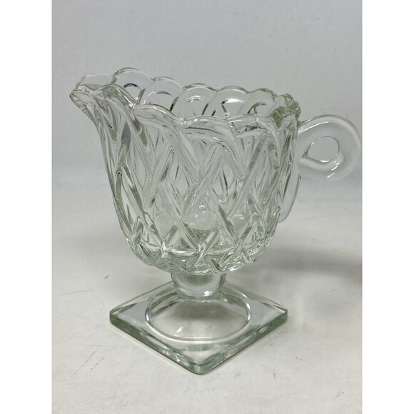 Indiana Pretzel Depression Glass Clear Creamer & Sugar Set - Picture 3 of 10